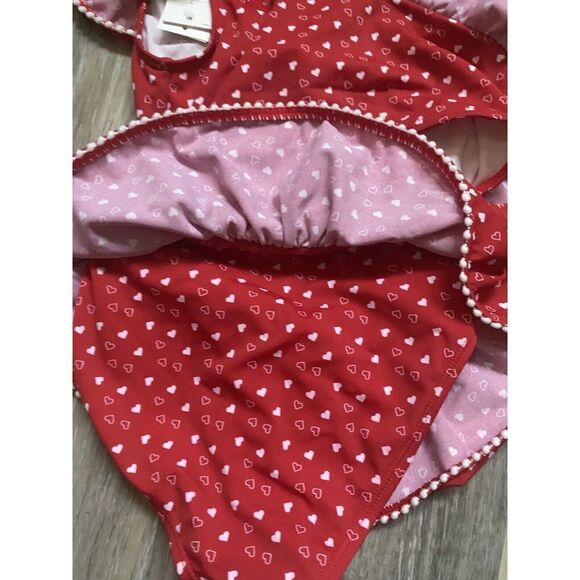 Janie and Jack Little Girl's & Girl's red 2-Piece hearts Ruffle Swimsuit Sz 8 - Picture 4 of 16